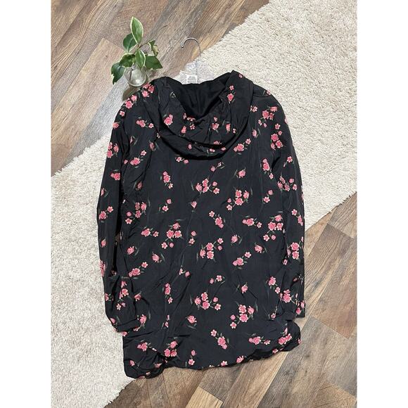 Victoria's Secret PINK XS/S Black Floral Hooded Full Zip Windbreaker Rain Jacket - Picture 7 of 8